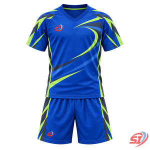Conjunto de Camiseta y Pantalones Cortos de Fútbol Personalizados para Niños, Modelo Prism Orbit Performance, Transpirable, de Secado Rápido, Cuello en V, 100% Poliéster, Ropa Deportiva para Clubes - Product Image 1