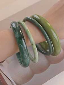 Green <b>Resin</b> Bangle Bracelet Set Stackable Acrylic Bangles Minimalist Glossy Bracelets Jade Style Jewelry Summer <b>Resin</b> <b>Crafts</b> - Product Image 2