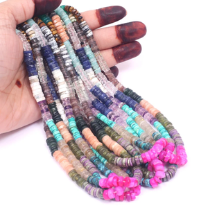 Perles Heishi en pierres précieuses naturelles multicolores, lisses et de forme cylindrique, 5-7 mm, mélange de pierres, perles de forme ronde unie, pour la création de bijoux. - Product Image 1