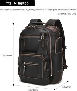 OEM Custom <b>Men</b> Vintage <b>Leather</b> Laptop <b>Backpack</b> 24L Hiking Travel <b>Backpack</b> - Product Image 5