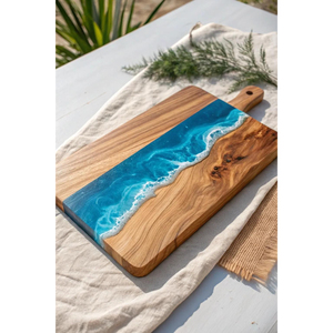 Unique Ocean Wave Epoxy Resin Wood Cutting Board Durable Handcrafted <b>Kitchenware</b> & Customizable Logo Charcuterie Cheese Board - Product Image 2