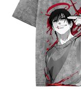 T-shirt graphique anime gris pour homme, en coton, coupe oversize, streetwear, imprimé, délavé vintage, décontracté, avec logo personnalisé, fabricant OEM, fournisseur