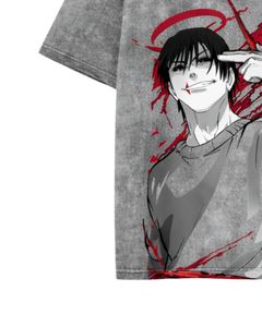 T-shirt graphique anime gris pour homme, en coton, coupe oversize, streetwear, imprimé, délavé vintage, décontracté, avec logo personnalisé, fabricant OEM, fournisseur - Product Image 5