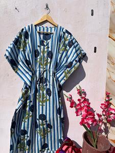 Vestido Kaftan de Algodón con Estampado Floral: Ropa Informal India Estilo Maxi - Product Image 6