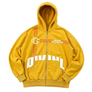 Oversized Heavyweight Distressed Hoodie Vintage Acid Wash Full Zip Hoodie Made With 100% Cotton French Terry Fabric - Product Image 1