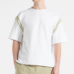 Camiseta Blanca de Manga Corta para Hombre con Ribete en Contraste, Corte Regular, Cuello Redondo, Tejido de Punto Jersey, Algodón - Product Image 1