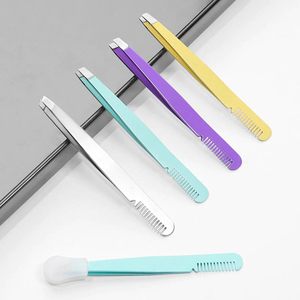 Pince à épiler en acier inoxydable de haute qualité, faible MOQ, avec peigne, pointe inclinée, durable, faite à la main, pour cils, antistatique - Product Image 2