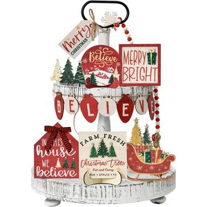Set di 15 Pezzi per Decorazioni Natalizie da Interno, Vassoio a Più Livelli con Centrotavola in Legno, Decorazione da Tavolo con Albero di Natale per Casa - Product Image 2
