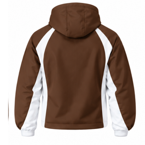 Veste à capuche zippée intégrale marron chocolat et blanc, coupe-vent athlétique personnalisé, vêtement de sport léger pour l'entraînement et les activités de plein air - Product Image 2