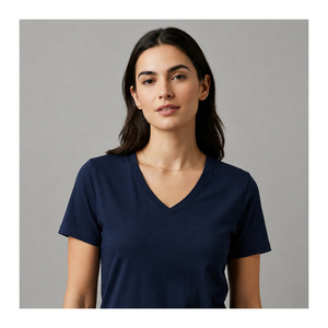 T-shirt en coton uni à col en V pour femme, qualité export, 140g, style décontracté chic, personnalisable OEM, marque privée, vente en gros - Product Image 2