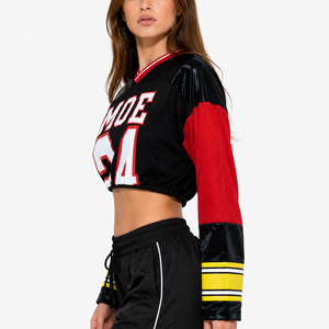 Jersey de Fútbol Americano Personalizado OEM para Mujer, Estilo Crop, Malla Transpirable, Corte Holgado, Manga Larga, Estilo Y2K, Ropa Urbana, Fabricante de Uniformes Deportivos - Product Image 4