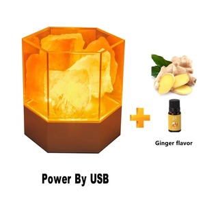 Lampe de table LED USB multicolore en sel de l'Himalaya comestible et raffiné, veilleuse pour chambre à coucher, luminaire de chevet, emballée en sac - Product Image 1