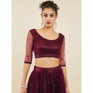 Stunning Wine Embroidered <b>Net</b> Wedding Wear Lehenga Choli With <b>Dupatta</b> - Product Image 4