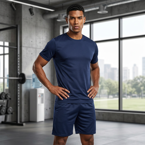 Ensemble de maillot de football pour hommes, bleu marine, manches courtes, col rond, séchage rapide, polyester uni, uniforme - Product Image 4
