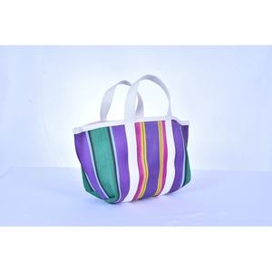 Mini bolso de mano duradero para mujer, elegante, a rayas, de nailon reciclado, logotipo personalizado, parte superior abierta, accesorio de compras de moda sostenible - Product Image 3