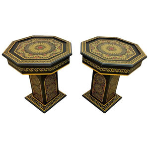 Table d'appoint octogonale en bois sculpté à la main de style marocain antique avec incrustation de nacre pour la décoration intérieure au prix le plus bas - Product Image 6