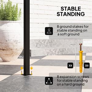 Gazebo con Tetto Rigido 8 x 5 Piedi, Doppio Tetto in Metallo, 2 Ripiani Laterali e 10 Ganci per Patio, Giardino, Prato, Terrazza - Product Image 6