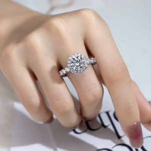 Women's 18K Solid <b>Gold</b> Round Brilliant Cut Diamond Engagement <b>Ring</b> Pave Setting Classic Style Rhodium Plated GIA Certified - Product Image 4