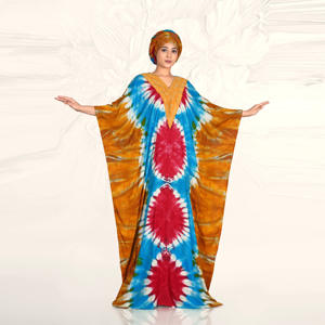 Caftán Farasha de Rayón con un Atrevido Estampado Abstracto, Escote en V Adornado, Corte Holgado y Fluido, y una Elegante Silueta Larga hasta el Suelo - Product Image 4