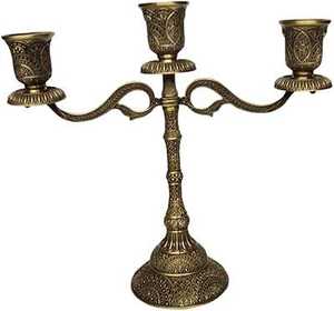 Candélabre en métal plaqué or à 5 bras avec 2 porte-bougies coniques, forme haute, pour la décoration de table de mariage ou de maison, Noël - Product Image 3