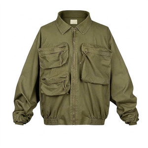 Men's Gray <b>Canvas</b> Shirt <b>Jacket</b> With Multiple Pockets Turn-Down Collar Regular Fit Workwear Style Autumn Wear - Product Image 6