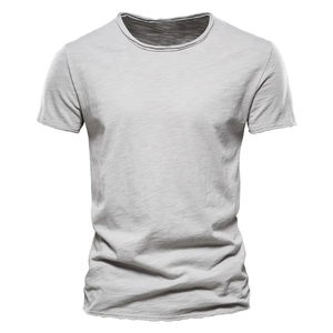 เสื้อยืดคอกลมสีน้ำเงินสำหรับผู้ชาย แขนสั้น ทรงเข้ารูป สไตล์ลำลอง ผ้าถัก สีพื้น ผ้าฝ้าย ระบายอากาศได้ดี - Product Image 2