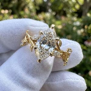 Nature Inspire Marquise Cut Moissanite <b>Tree</b> <b>Branch</b> Leaf Ring 3CT original 925 Silver With Gold Plated Anniversary Gift For Partn - Product Image 5