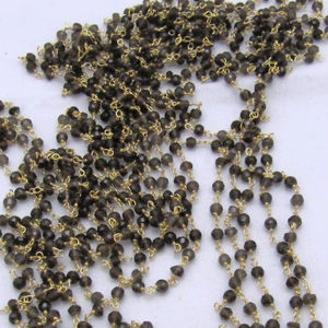 Cuarzo Ahumado Natural en Forma de Rondelle Facetado, Tamaño 3-4mm, Cadena de Rosario con Cuentas, Se Vende por Pie - Product Image 3