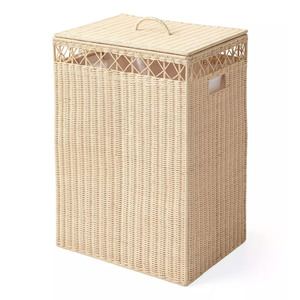 Tall Rattan <b>Laundry</b> Hamper Woven <b>Storage</b> Basket With Lid Perfect Natural Color Rustic Style For Bathroom Bedroom <b>Organization</b> - Product Image 1