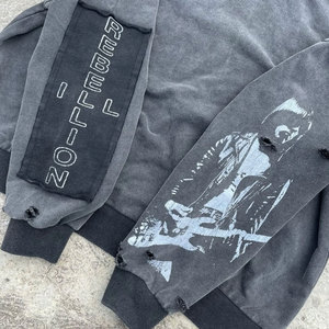 Sweat à capuche zippé premium pour homme, sérigraphié, effet vieilli, épais, coupe oversize, en molleton 100% coton - Product Image 3