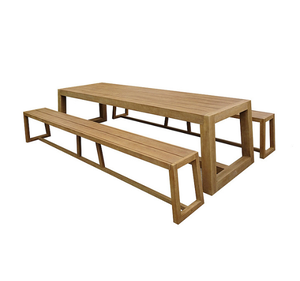 Mesa de Comedor de Madera de Teca Sólida para Exteriores con Juego de Bancos, Muebles de Comedor Modernos y Minimalistas para Patio, Jardín, Cafetería, Resort o Villa - Product Image 2