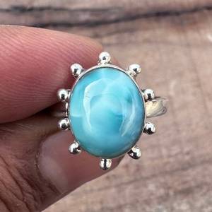 Anillo de Plata Larimar, Anillo de Plata de Ley 925, Plata de Ley 925 Sólida - Product Image 1