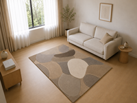 Handgetufteter Wollteppich für Wohnzimmer Organischer Kieselstein Japandi Wabi Sabi Neutral Beige Grau Luxus Designer