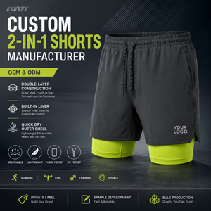 Men's Double-<b>Layer</b> Performance Shorts With Compression Liner Elastic Waist Drawstring Side Pockets Sporty Style - Product Image 6
