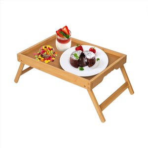 Natural <b>Folding</b> Bamboo Bed Tray Table With Legs Portable Breakfast Serving Tray Platter For Bed <b>Sofa</b> Hotel Wholesale - Product Image 1