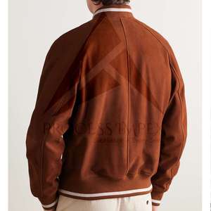 <b>Men's</b> Brown <b>Suede</b> Varsity <b>Jacket</b> Turn-down Collar Regular Fit Casual Autumn Wear Button Closure Solid Color - Product Image 3