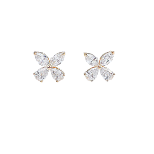Nouvelle Arrivée Boucles d'Oreilles Clous en Or Jaune 14K avec Diamant de Laboratoire, Motif Fleur à Quatre Feuilles Marquise, Clous Délicats, Cadeau d'Anniversaire pour Femme - Product Image 2