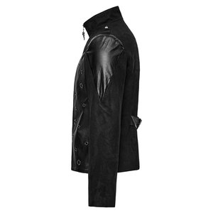 Men Black Gothic Punk Rock <b>Suede</b> Denim Short <b>Jacket</b> Slim Coat 3D Ribbed Front Panel Biker <b>Jackets</b> - Product Image 2