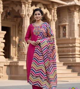 <b>Women</b> Cotton Embroidered <b>Kurta</b> Salwar Set Zigzag Print Dupatta Traditional Indian Pakistani Outfit Recycled Materials All - Product Image 1