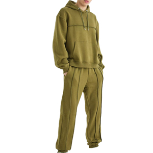 Conjunto Deportivo Unisex con Capucha en Verde Oliva, Manga Larga, Color Sólido, Corte Holgado, Transpirable, de Algodón, Ropa Casual de Otoño, Ecológica - Product Image 1