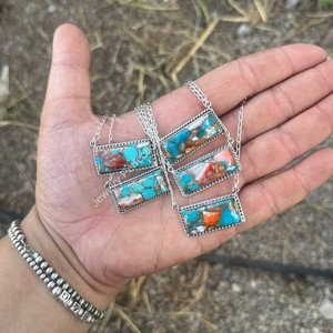 Pendentif élégant en argent sterling 925 avec turquoise huître, style bohème, serti clos, bijoux fins pour femmes, très tendance - Product Image 2