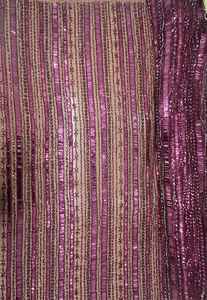 Tela de encaje magenta de lujo con cuentas a mano, malla bordada con pedrería pesada y lentejuelas para fabricantes de vestidos de noche de alta costura y vestidos de fiesta. - Product Image 6