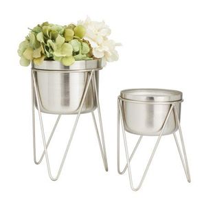Pots à fleurs ronds en fer doré avec support trépied, décoration intérieure moderne pour la maison et les hôtels, ensemble de supports pour plantes. - Product Image 3