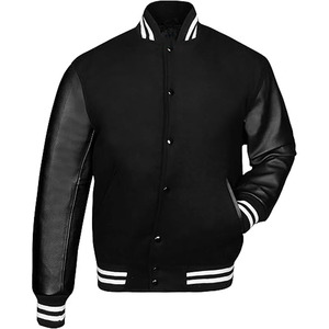 Custom Wool Varsity Jacket for <b>Men</b> with Geometric Patchwork Stand Collar Zip-Up Bomber Style Ribbed Streetwear - Product Image 1