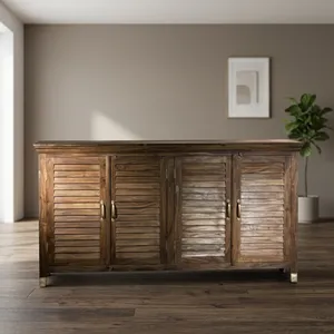 Wooden Shutter <b>Sideboard</b> 4 Panel Storage Cabinet <b>Rustic</b> Design for Living Room Dining Room Home Furniture and Decor - Product Image 4