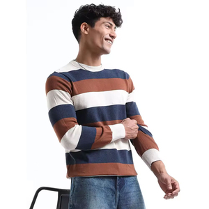Pull en tricot rayé pour homme, manches régulières, style automne, longueur intégrale, couleur unie, sans capuche - Product Image 4