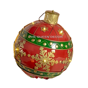 High Selling Iron Metal Round Shape Red and Gold Finished Led <b>Lighting</b> Metal Christmas Decoration Home - Product Image 1
