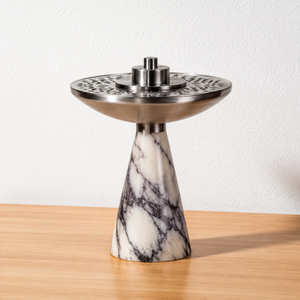 Royal Arabic Style Metallic <b>Silver</b> Incense Chalice on Marble Pillar – Modern Oud Fragrance Diffuser Stand for Hotel Lobby - Product Image 3