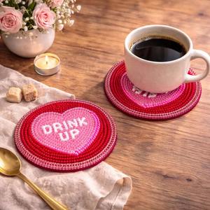 Sous-verres en perles roses faits à la main - Cadeau festif et romantique pour elle - Product Image 2