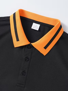 Men's Black <b>Polo</b> Shirt Short Sleeve Knitted Solid Color Casual Style <b>Orange</b> Trim Collar and Cuffs - Product Image 4